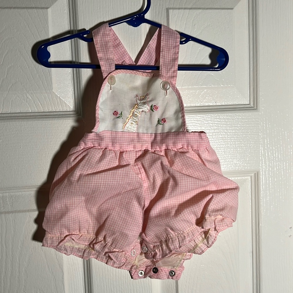 vintage pink giraffe baby playsuit